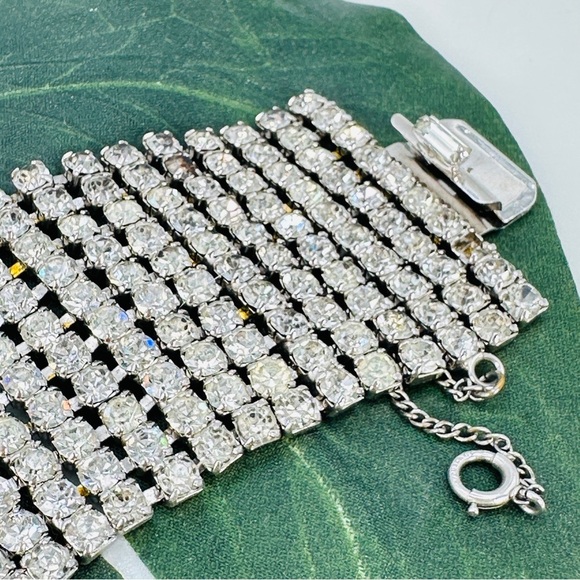 Vintage 1950s Rhinestone Bracelet 1/20 12KT GP Wide Panel Glam Estate Costume - Picture 3 of 13